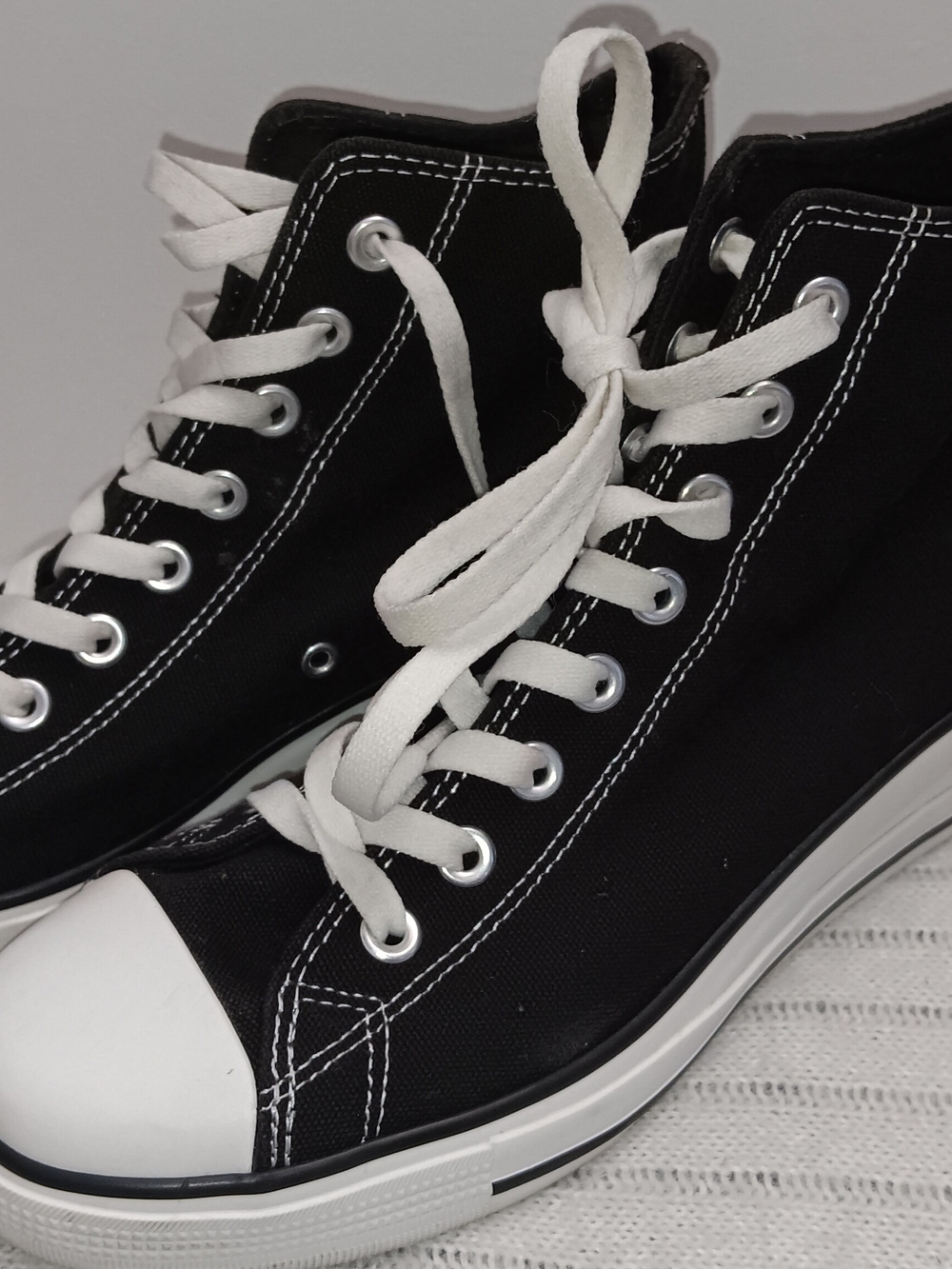 Skechers Black Canvas High-Top Booties with White Laces